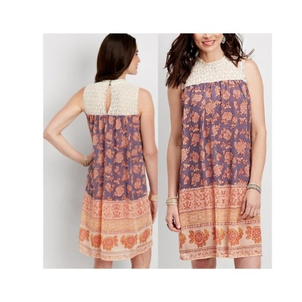 MAURICES Floral Crochet Sleeveless Fully Lined Flowy Dress Size XS